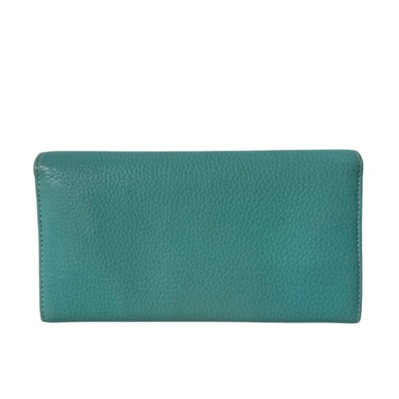 Tiffany & Co. Turn Lock Chain Wallet Elegant Turquoise Leather - Picture 2 of 4